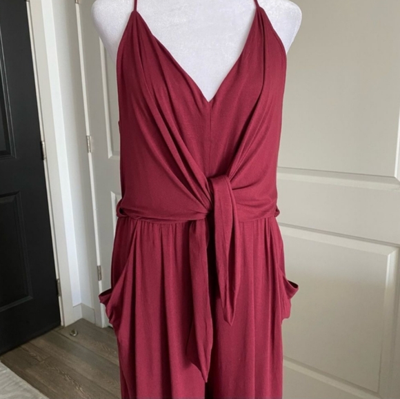Anthropologie Willa WILLA Tie Waist Burgundy Red Draped Jumpsuit Large - Picture 8 of 15